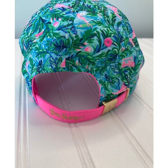 Lilly Pulitzer Tropical Golf Run Around Hat Green Pink Golf Cart Palm Trees - Picture 3 of 7